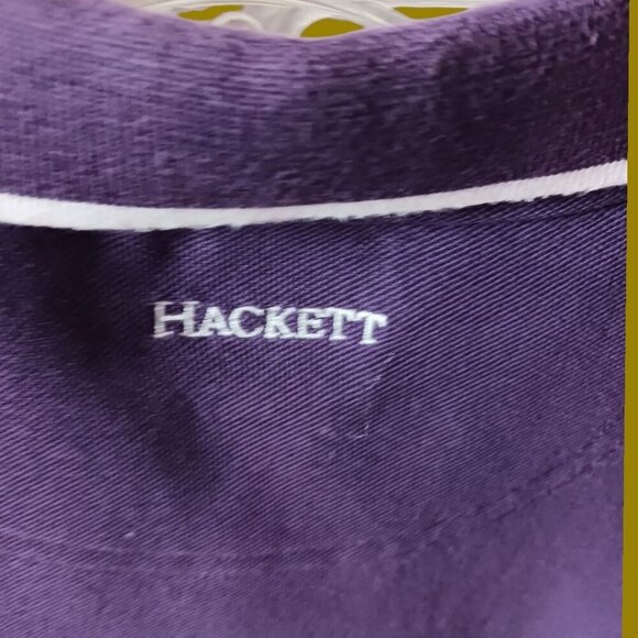 Hackett London Vtg number 4 Retro Classic Tailored Polo Shirt Purple/wht Large - Picture 11 of 12